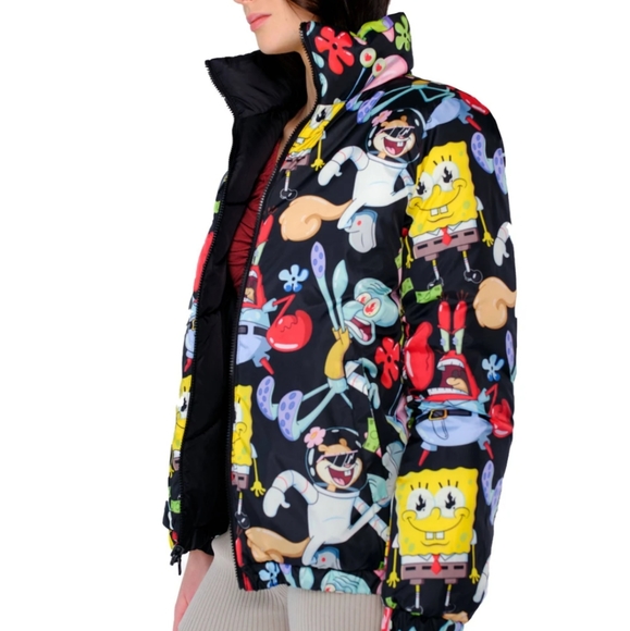 YSYS-B2 Members Only Nickelodeon SpongeBob SquarePants Reversible Puffer Jacket - Picture 6 of 12